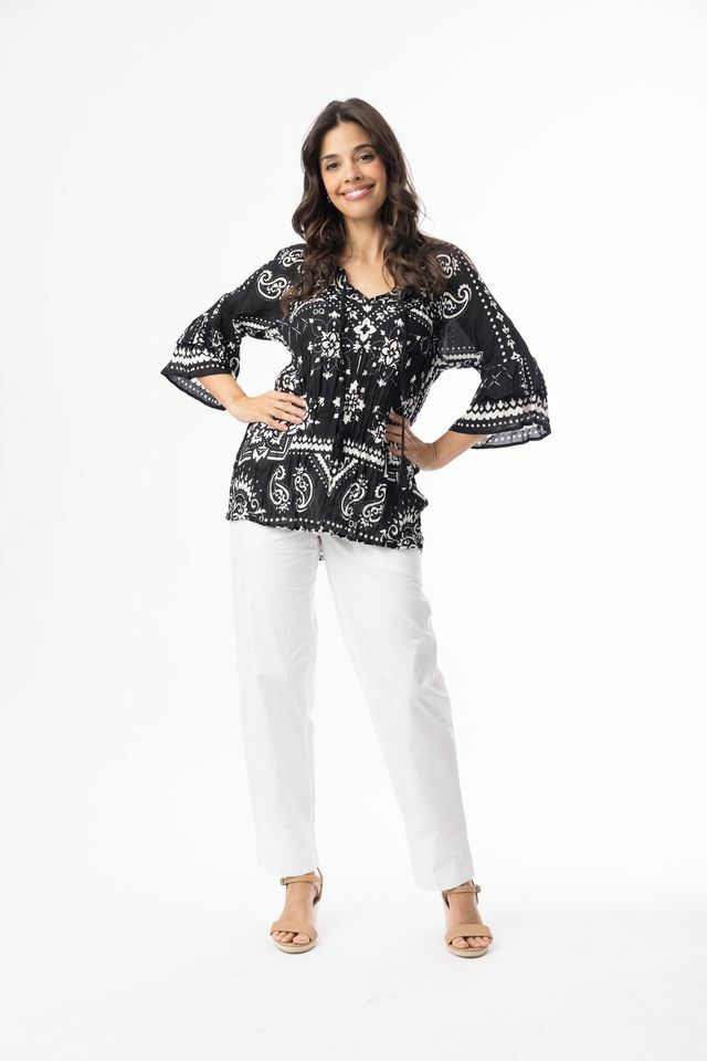 Pusero, Boho Frill Sleeve Bandana Black