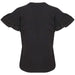 In Wear, musta t-paita, jossa on frilla-hihat. Takakuva.