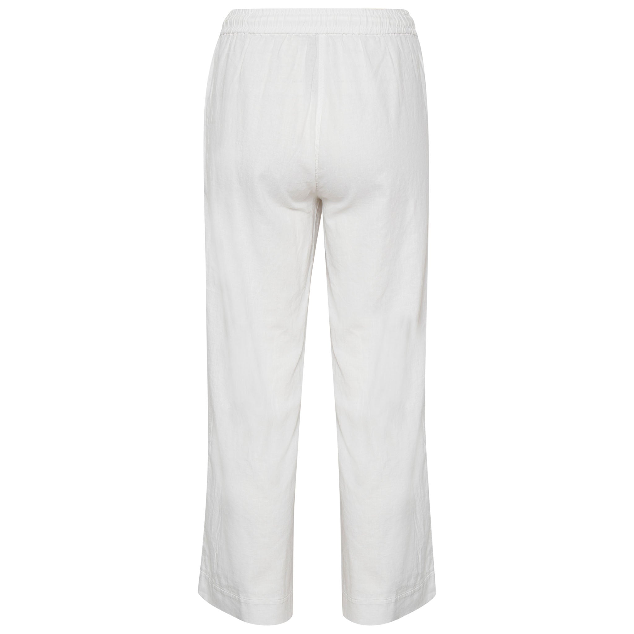 In Wear, naisten leveälahkeiset valkoiset vajaamittaiset culotte-housut. Kuminauhavyötärö. Takakuva.