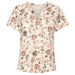 Part Two. Naisten T-paita. Valkoisella pohjalla beigejä/oransseja kukkakuvioita. Etukuva.