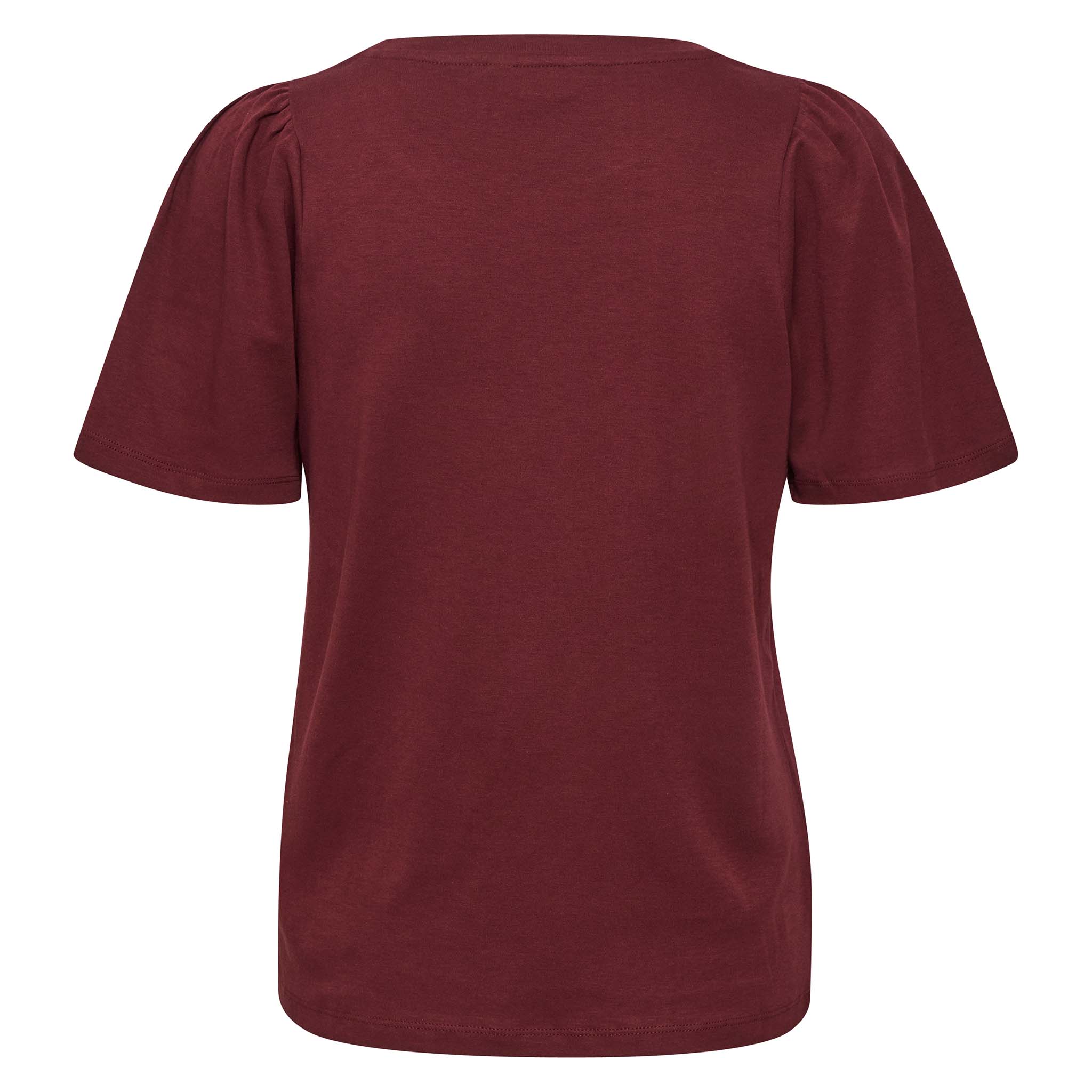 Part Two, naisten viininpunainen T-paita. Hihoissa runsas poimutus. Takakuva.
