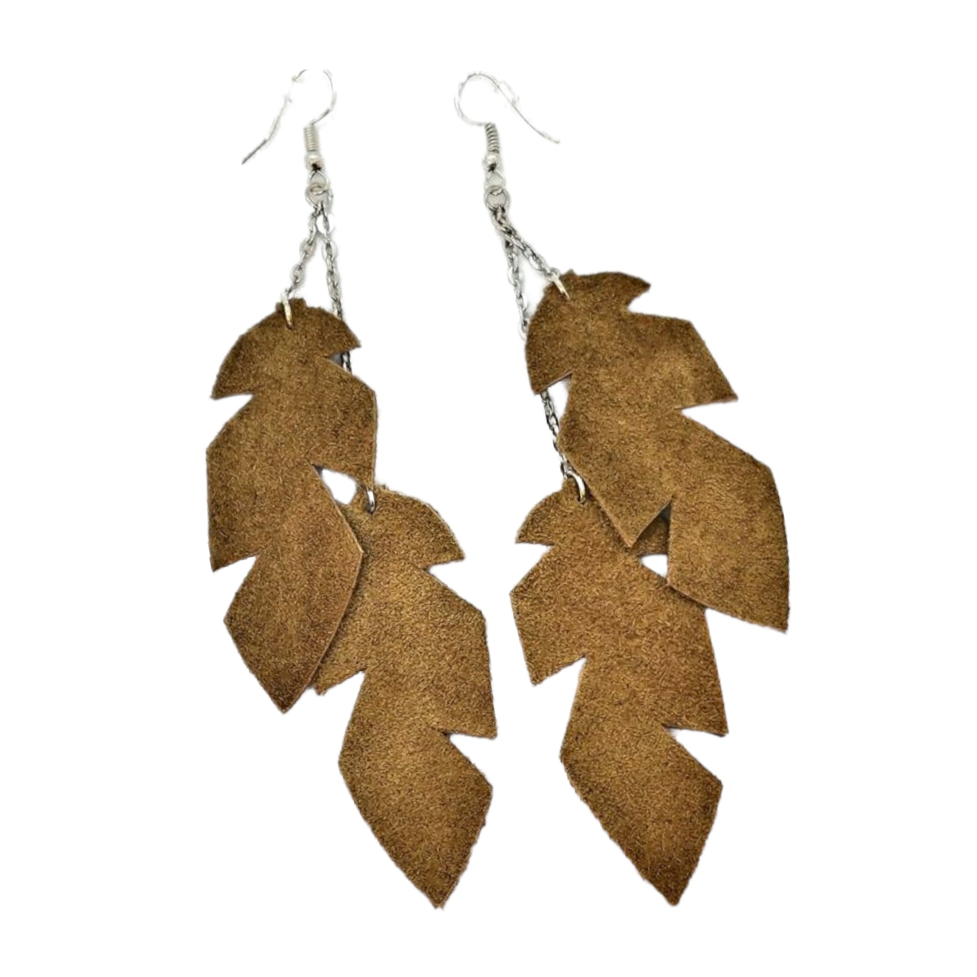 Earrings Double Feather Brown