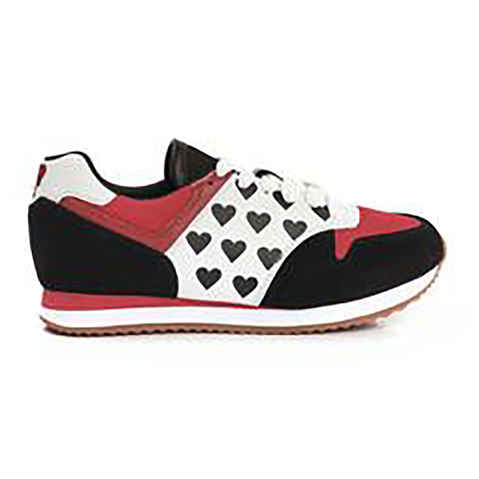 Lola Ramonalta lasten sneakerit, mustaa, punaista, valkoista ja sydämiä. Sivukuva 1.